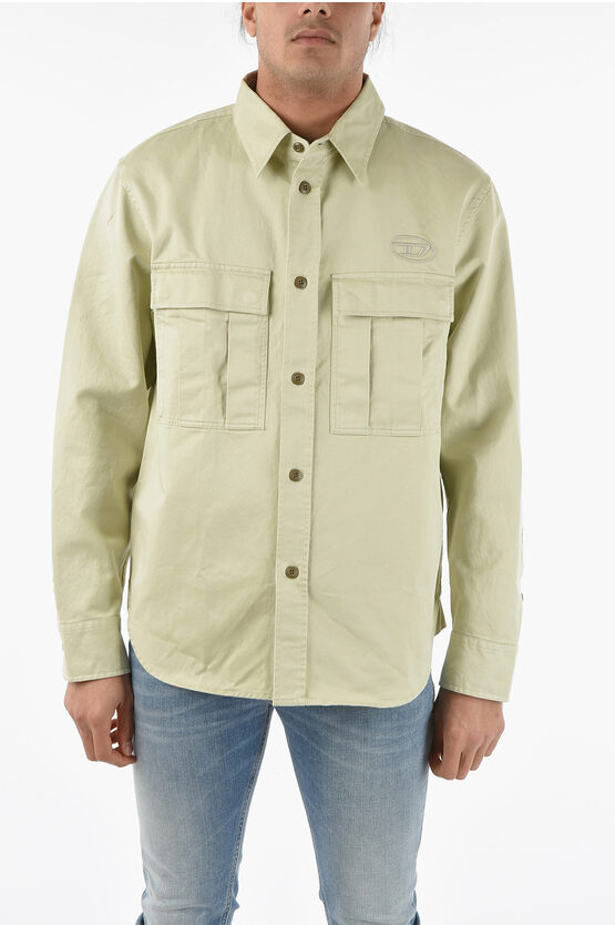Diesel Cotton Double Breast Pockets S-roow Overshirt In Neutral