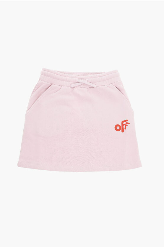 Off-white Kids' Cotton Drawsringed Miniskirt With Off Logo Print In Pink