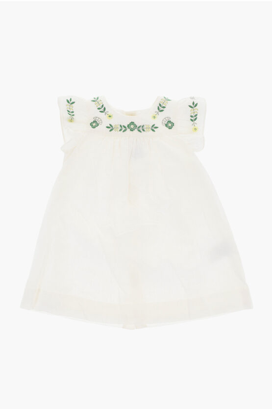 Bonpoint Cotton Dress With Floral Embroideries In White