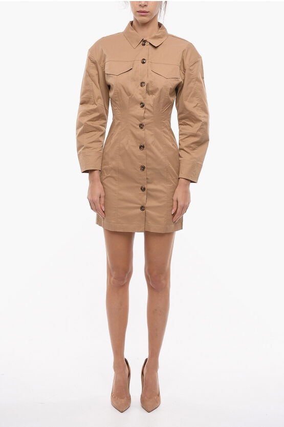 Notes Du Nord Cotton Eddi Shirtdress With Double Breast Pockets In Brown