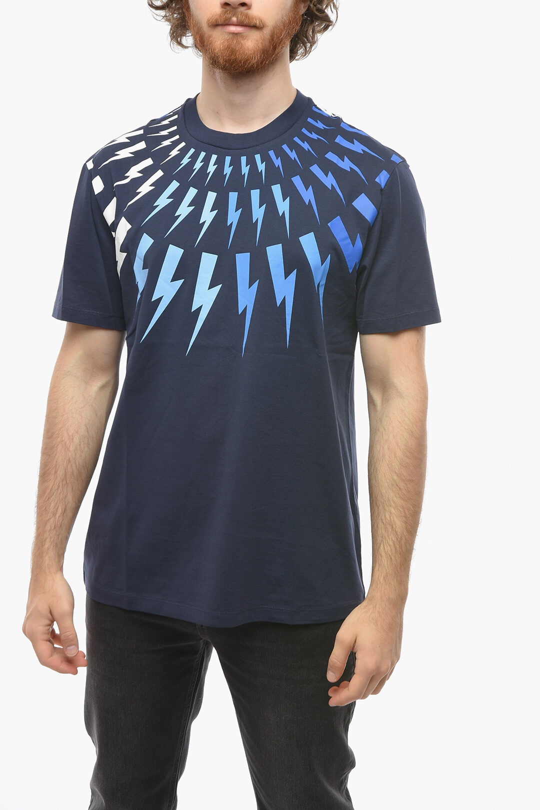 Neil Barrett Cotton FAIR ISLE THUNDERBOLT Slim Fit T Shirt men