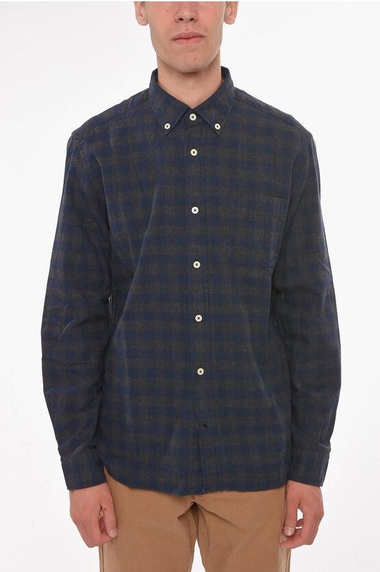Woolrich Cotton-flannel Button-down Shirt In Gingham-check Motif In Blue