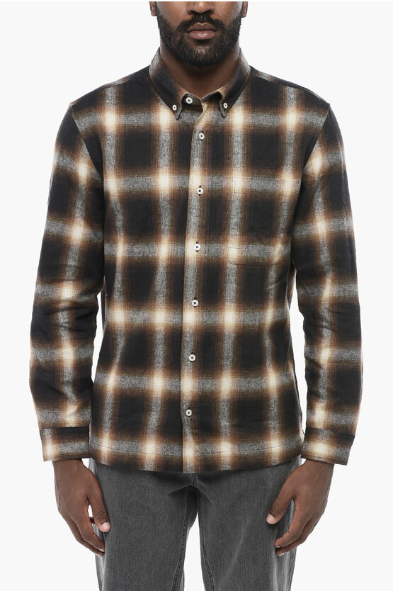 Altea Cotton Flannel Foster Shirt With Check Motif In Brown