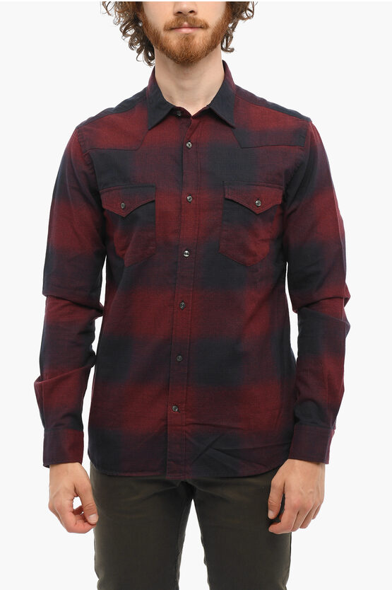 Woolrich Cotton Flannel Gradient Shirt With Double Breast Pocket In Red