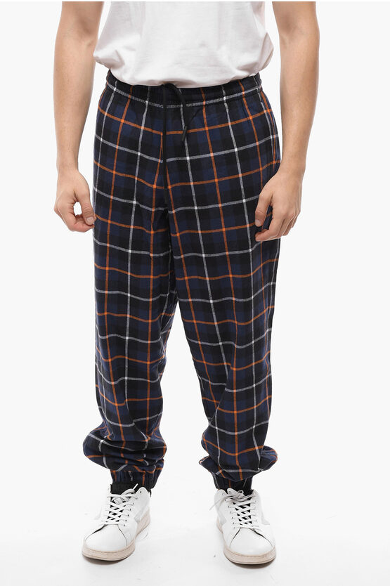 Marcelo Burlon County Of Milan Cotton Flannel Plaid Check Sweatpants With Cuffs In Brown