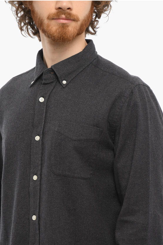 Woolrich Cotton Flannel Shirt with Button Down Collar and Breast Pocket