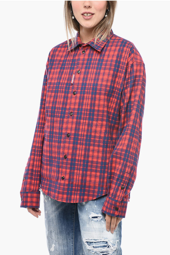 Shop Dsquared2 Cotton Flannel Shirt With Tartan Pattern