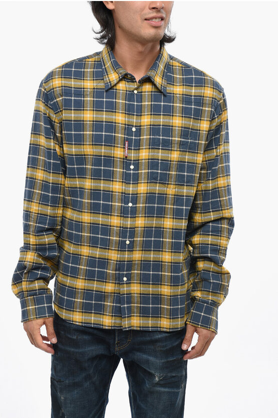 Dsquared2 Cotton Flannel Shirt With Tartan Pattern In Blue