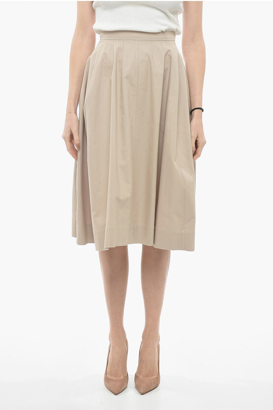 Shop Chloé Cotton Flared Skirt With Pleated Detail