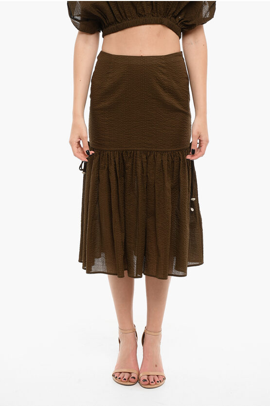 Marysia Cotton Flared Skirt With Side Zip In Brown