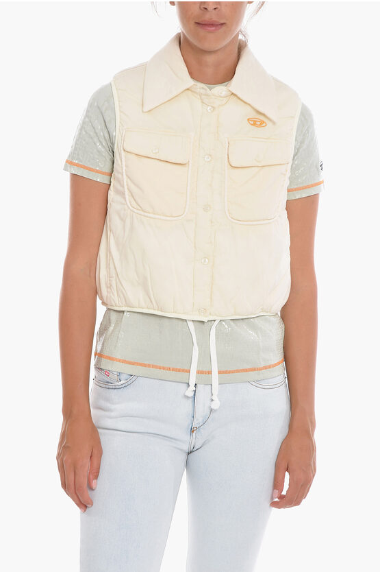 Diesel Cotton G-cycas Vest With Breast Pocket In Neutral