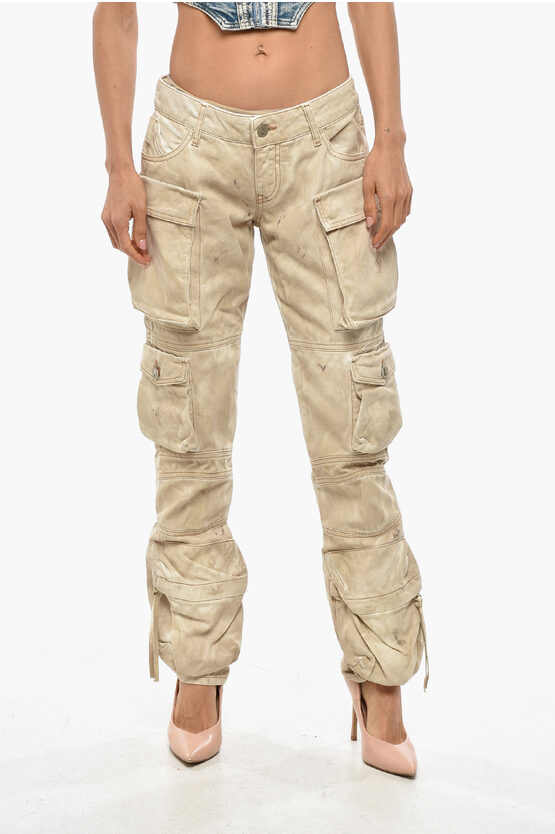 Attico Cotton Gabardine Acid Wash Cargo Pants In Brown