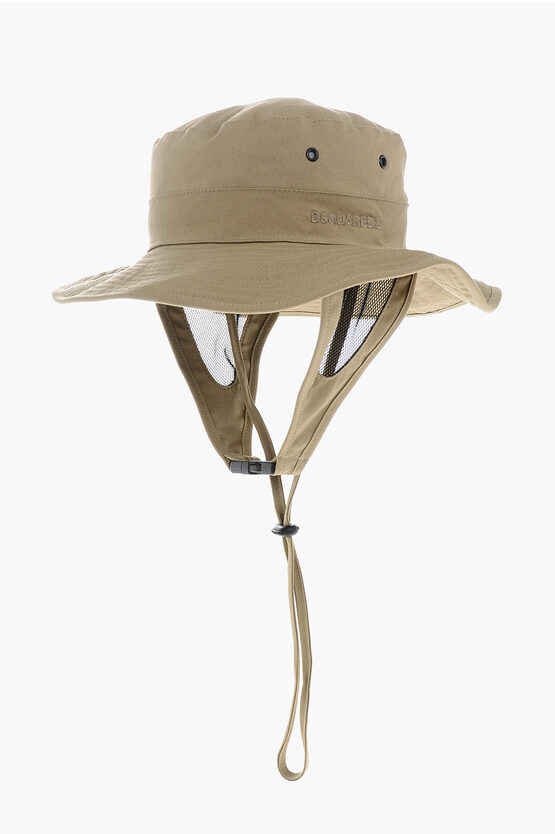 Dsquared2 Cotton Gabardine Bucket Hat With Drawstring In Brown