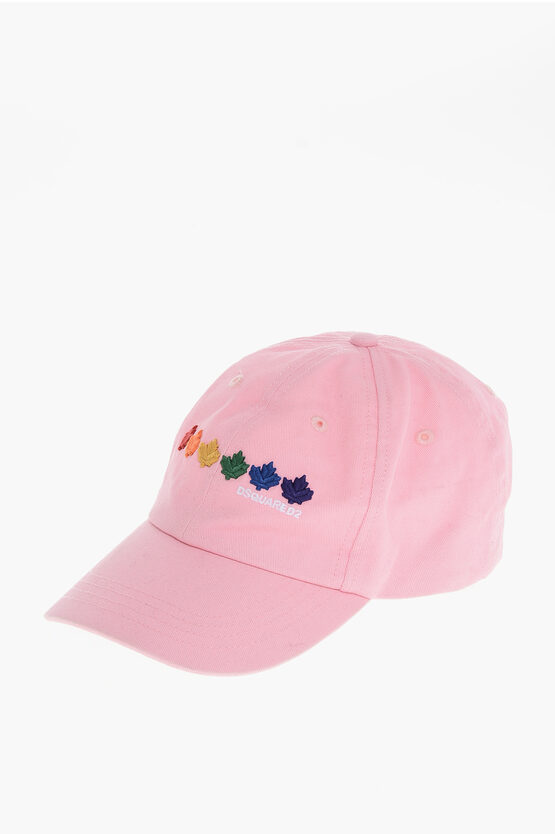 Dsquared2 Cotton Gabardine Rainbow Leaf Cap With Multicolor Detail