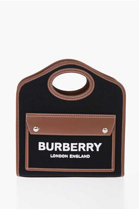 Burberry Cotton Hand Bag With Leather Trims In Black