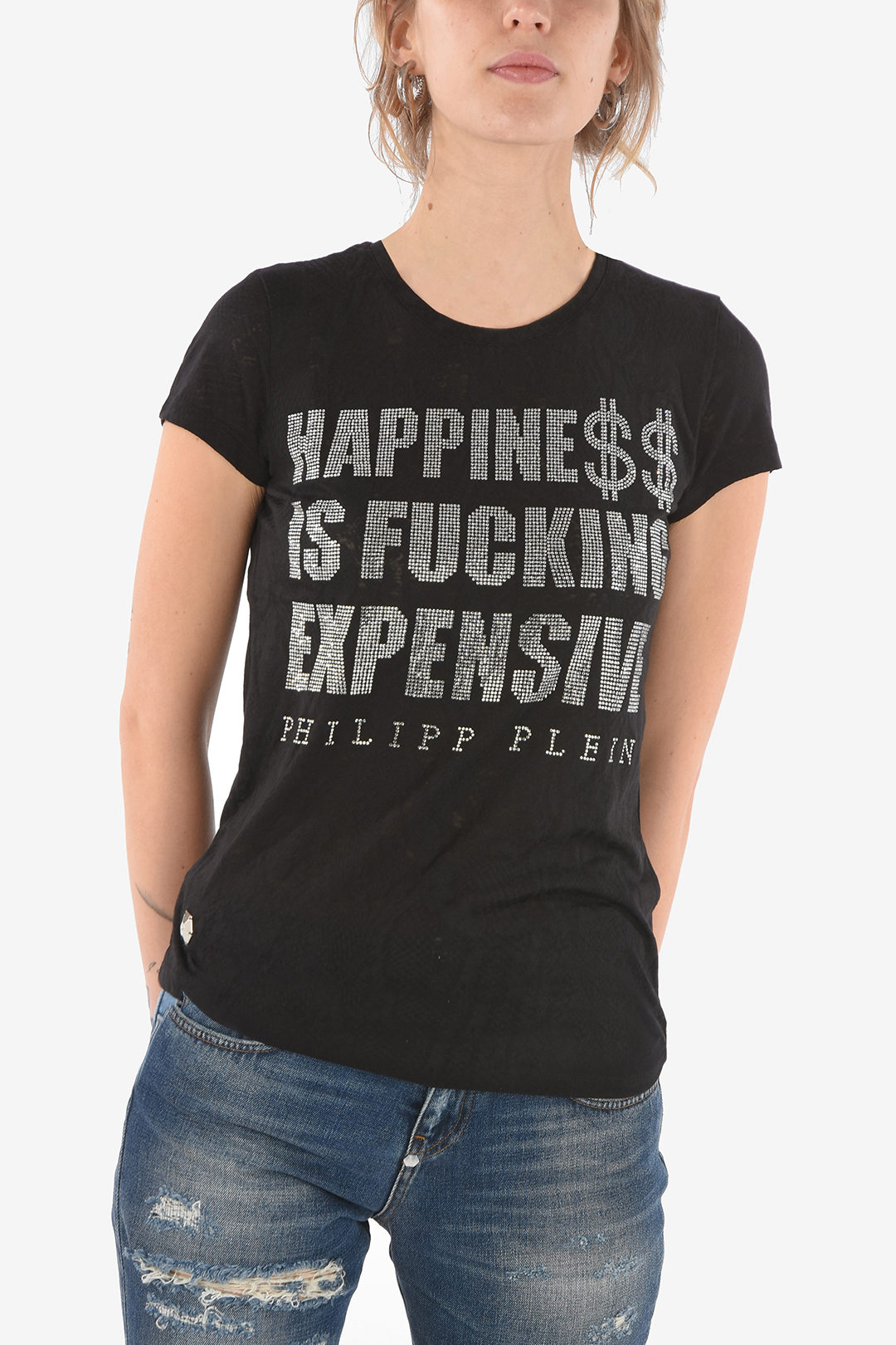 Kinematica Leugen donker Philipp Plein Cotton HAPPINE$$ T-Shirt women - Glamood Outlet