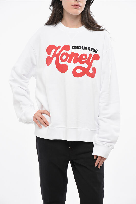 Dsquared2 Cotton Honey Crew-neck Sweatshirt With Contrasting Print Grösse 3 In Gray