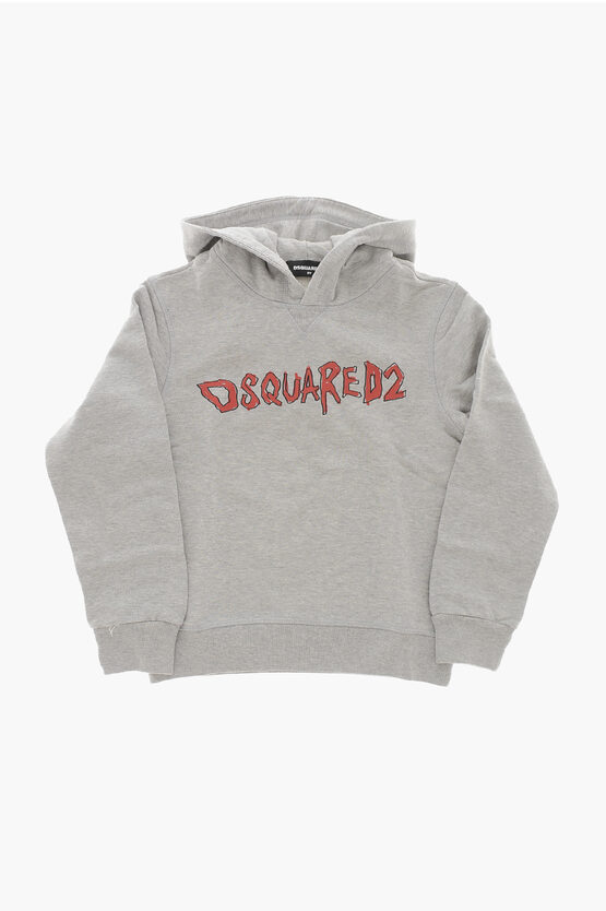 Dsquared2 Cotton Hoodie Relax With Print In Gray