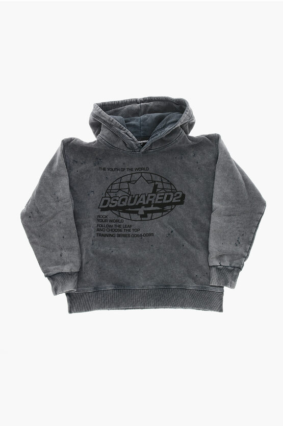 Dsquared2 Cotton Hoodie Slouch Fit With Print In Gray