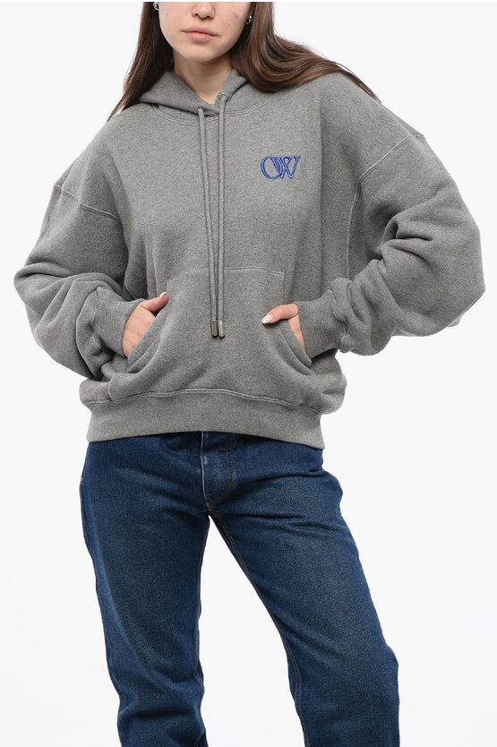 Off-white Cotton Hoodie With Contrast Embroidery