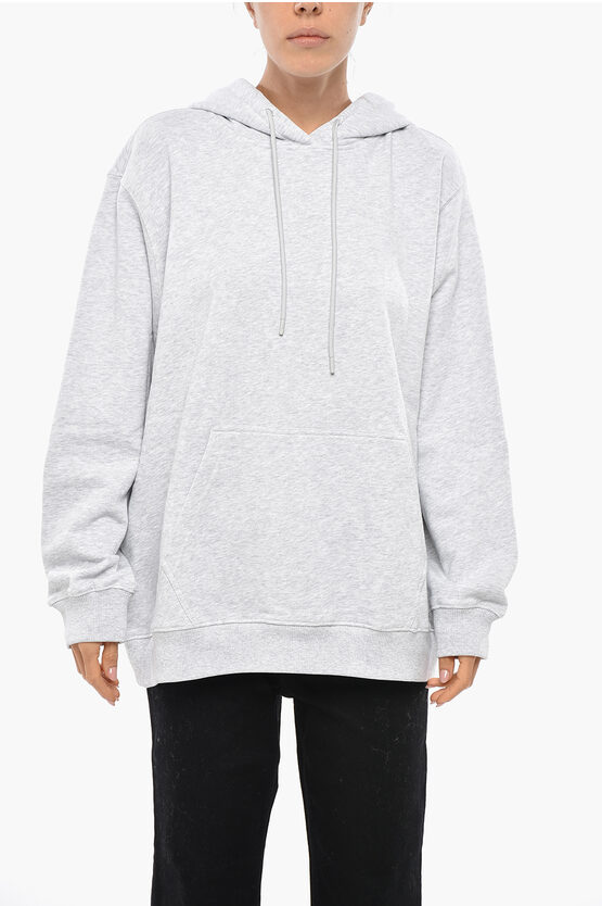 Msgm Cotton Hoodie With Contrasting Logo In Gray