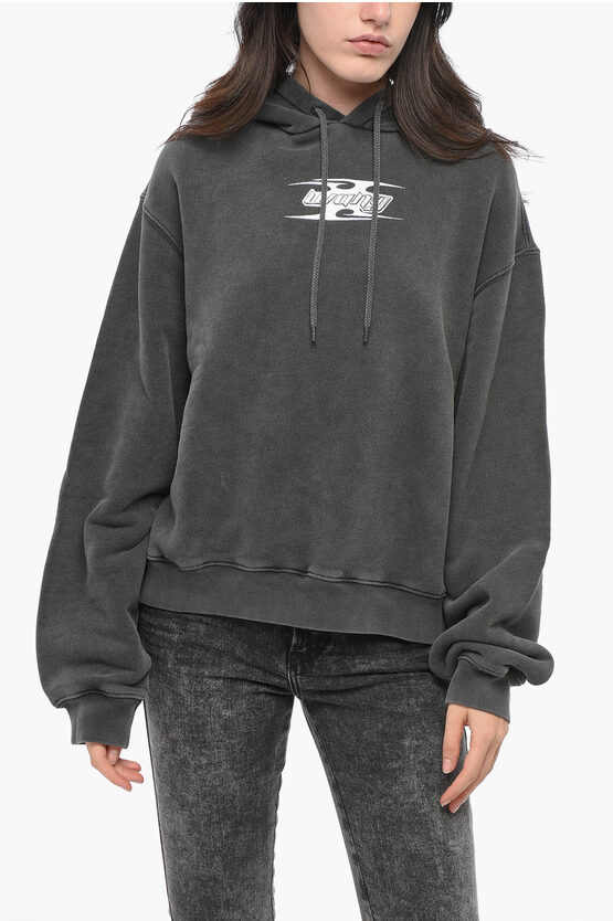 Alexander Wang Cotton Hoodie With Embossed Logo Grösse S In Gray