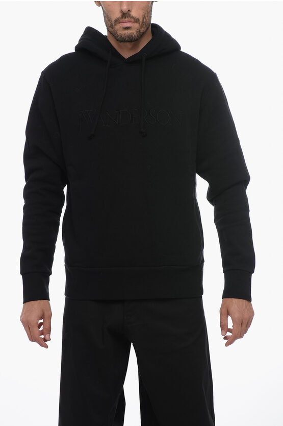 Shop Jw Anderson Cotton Hoodie With Embroidered Logo