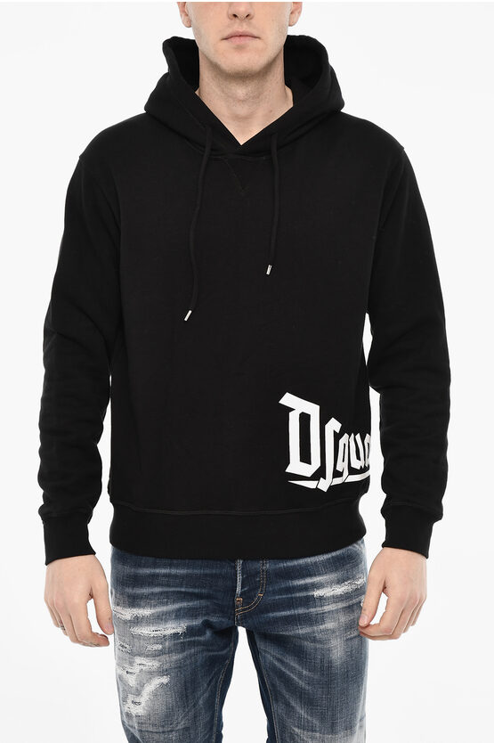Dsquared2 Cotton Hoodie With Gothic Print Logo