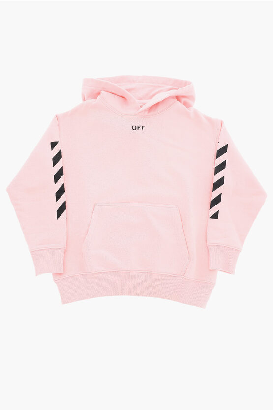 Off-white Cotton Hoodie With Patch Pocket In Pink
