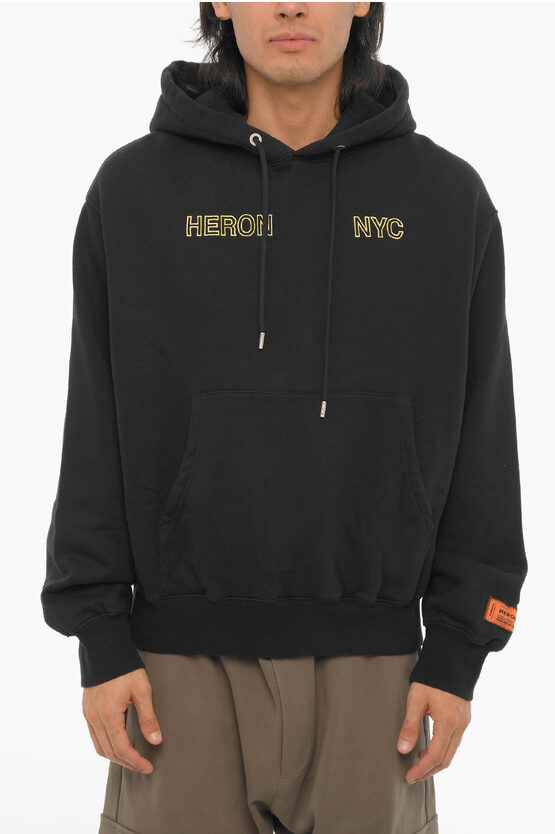 Shop Heron Preston Cotton Hoodie With Patch Pocket