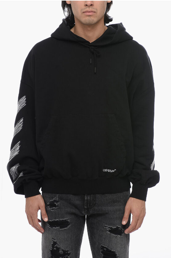 Shop Off-white Cotton Hoodie With Patch Pocket