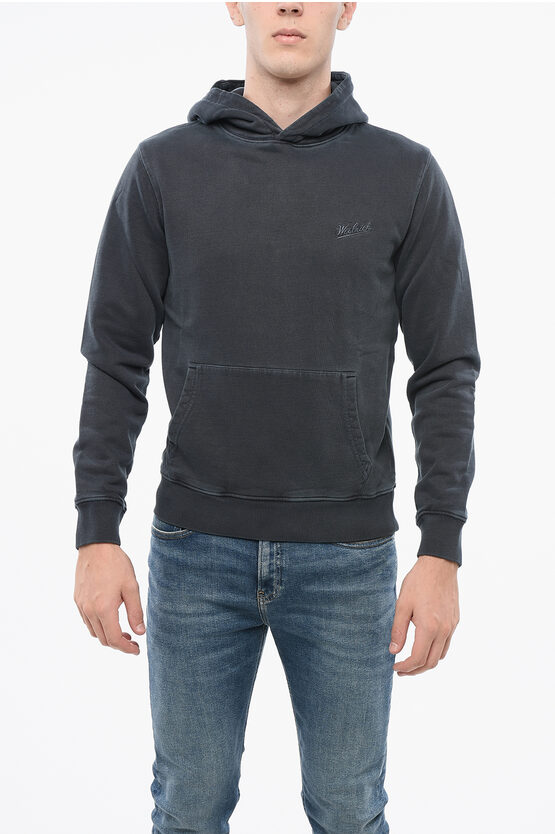 Woolrich Cotton Hoodie With Patch Pocket In Gray