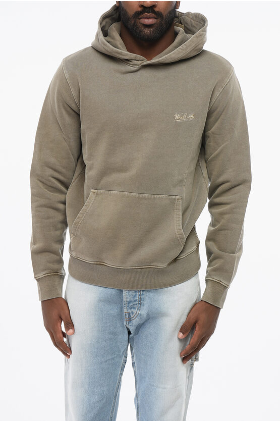 Woolrich Cotton Hoodie With Ton On Ton Logo In Green