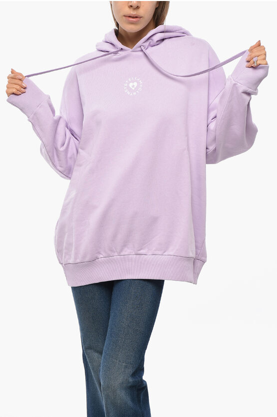 Stella Mccartney Cotton Hoodie With Velvet Iconic Velvet In Purple