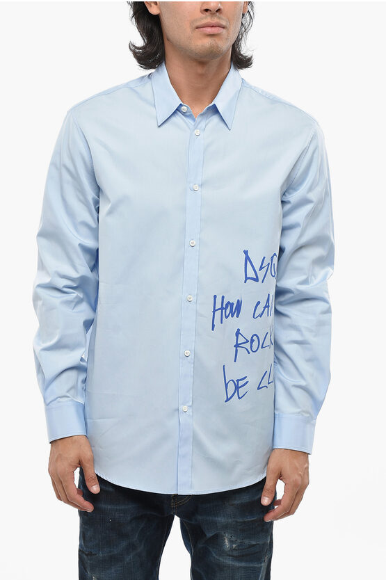 Dsquared2 Cotton How Can You Rock Shirt With Print In Blue