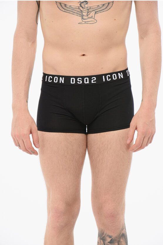 Dsquared2 Cotton Icon Boxer With Logoed Waistband In Black
