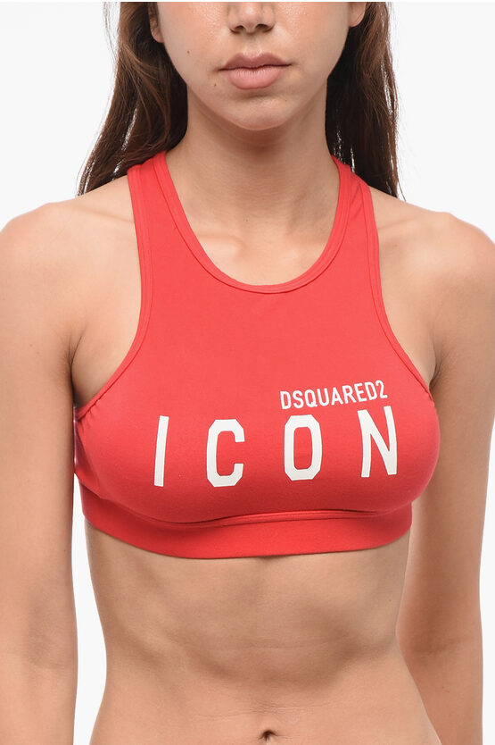 Dsquared2 Cotton Sport Bra With Frontal Logo In Red