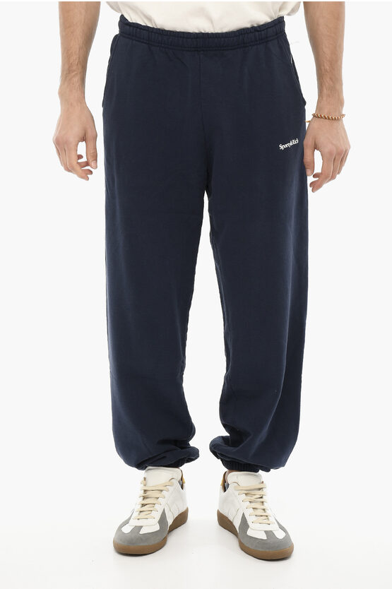 Sporty And Rich Cotton Joggers With Embossed Logo In Blue