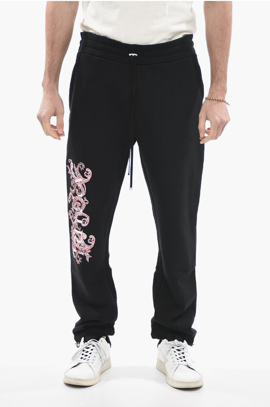 Amiri Cotton Joggers With Paisley Print In Black