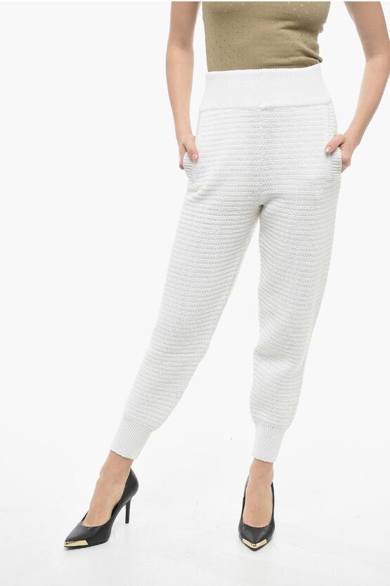 Art Essay Cotton Knit High Waisted Joggers In White