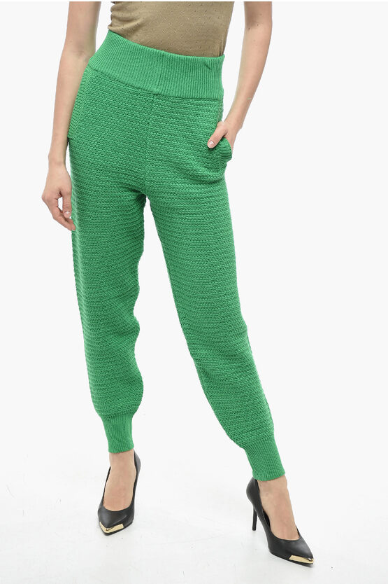 Art Essay Cotton Knit High Waisted Joggers In Green