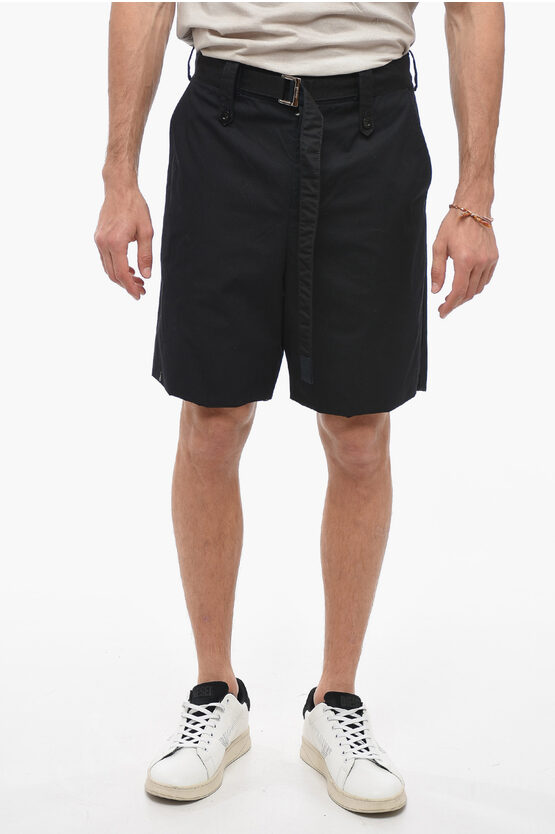 Sacai Cotton Lined Shorts With Belt In Black