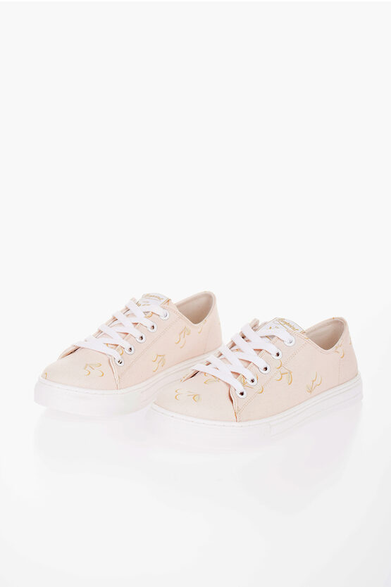 Bonpoint Cotton Low-top Sneakers With Print In Pink