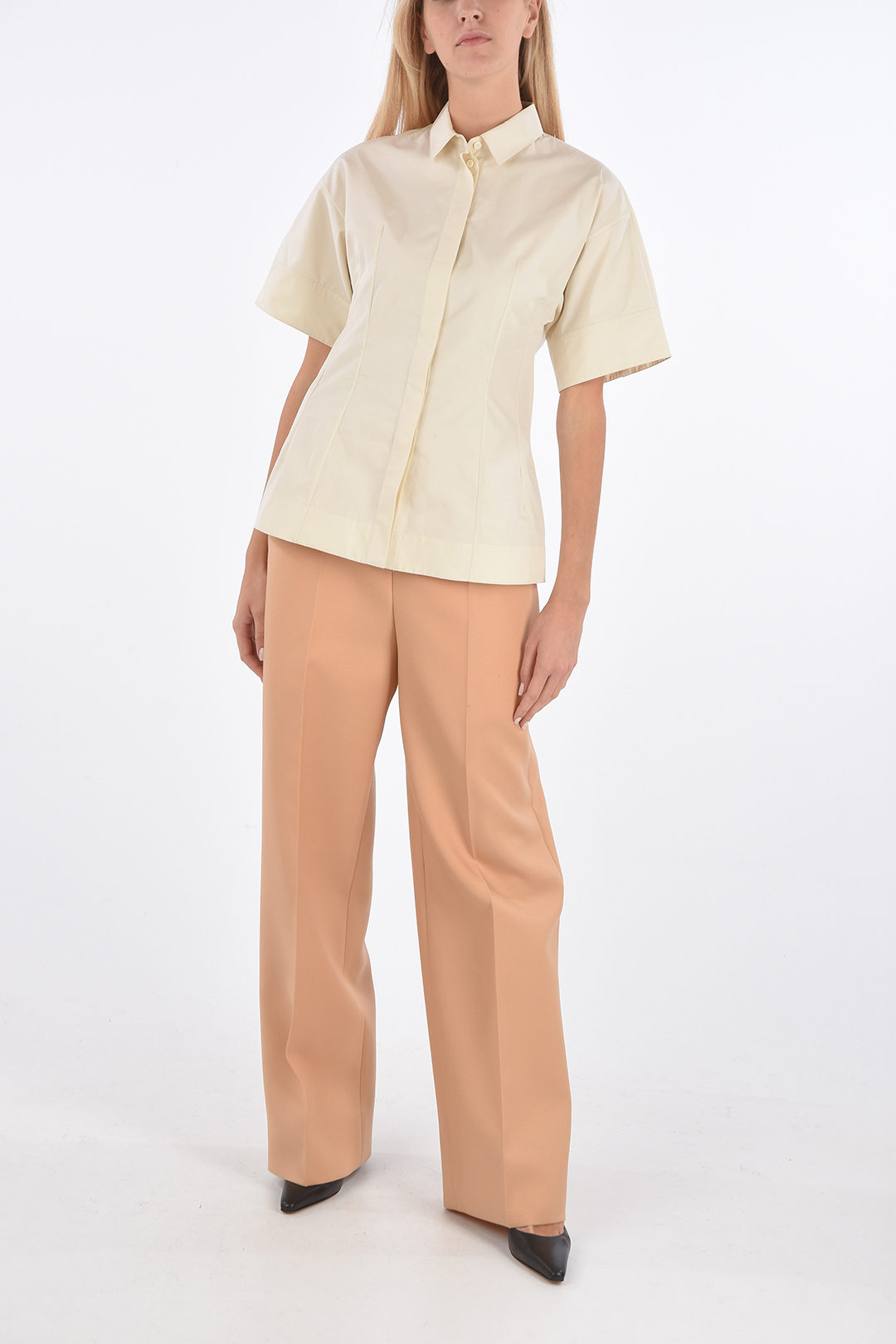Circyy Women Short Shirts Beige Summer Short Sleeve Square Collar