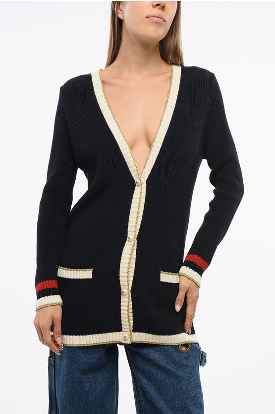Gucci Cotton Maxi Cardigan With Lurex Detail In Black