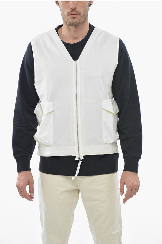 C.p. Company Cotton Mercerized Vest With Nylon Pockets And Zip In White