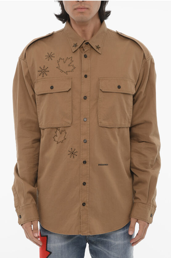 Shop Dsquared2 Cotton Military Shirt With Utility Pockets