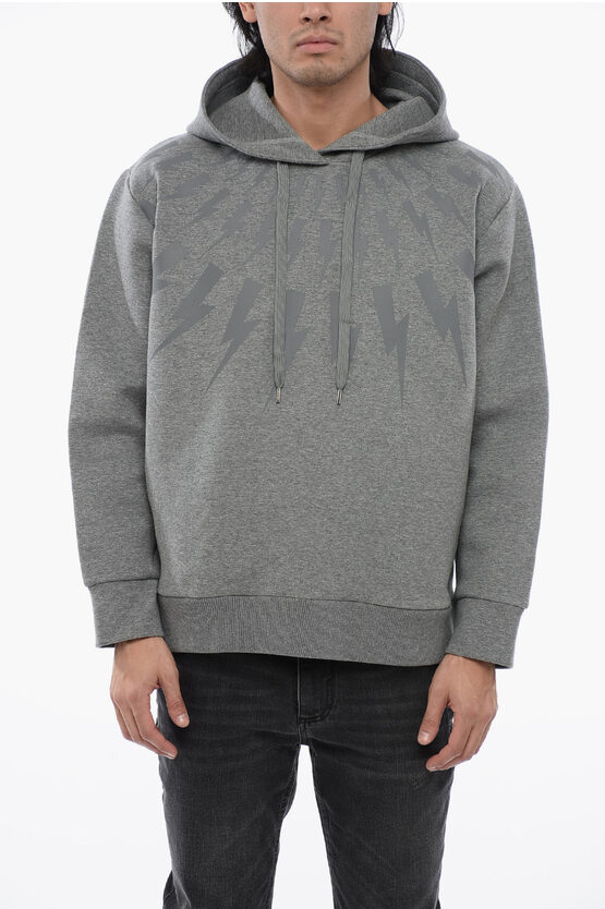 Shop Neil Barrett Cotton Neoprene Fairisle Thunderbolt Hoodie