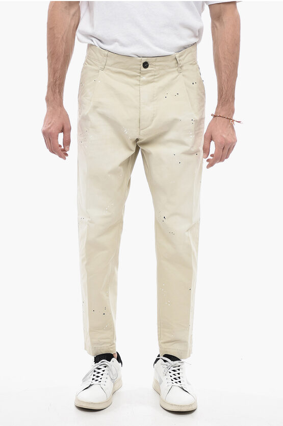 Dsquared2 Cotton New Dan Fit Chinos Trousers With Sketch Effect In Neutral