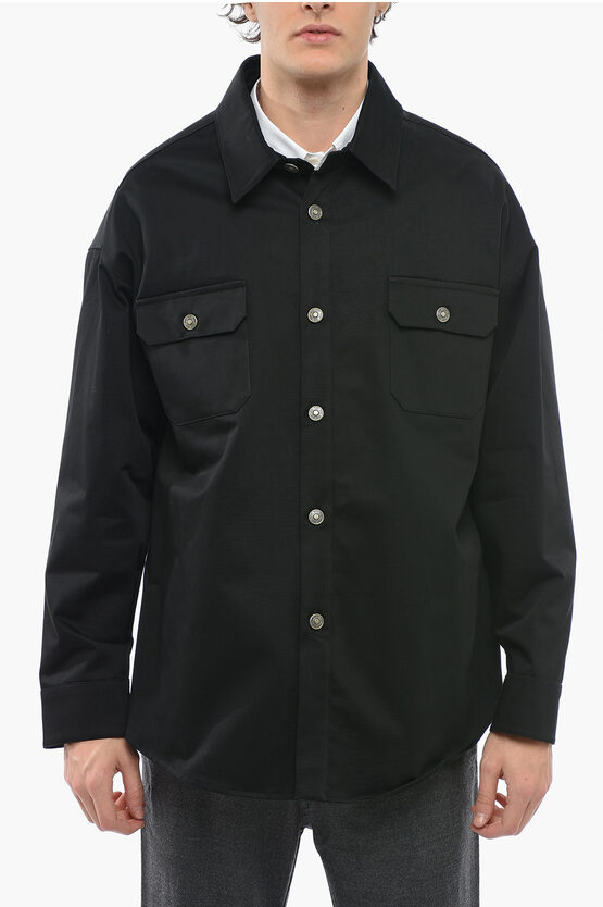 424 Cotton Overshirt With Buttoned Pockets In Black